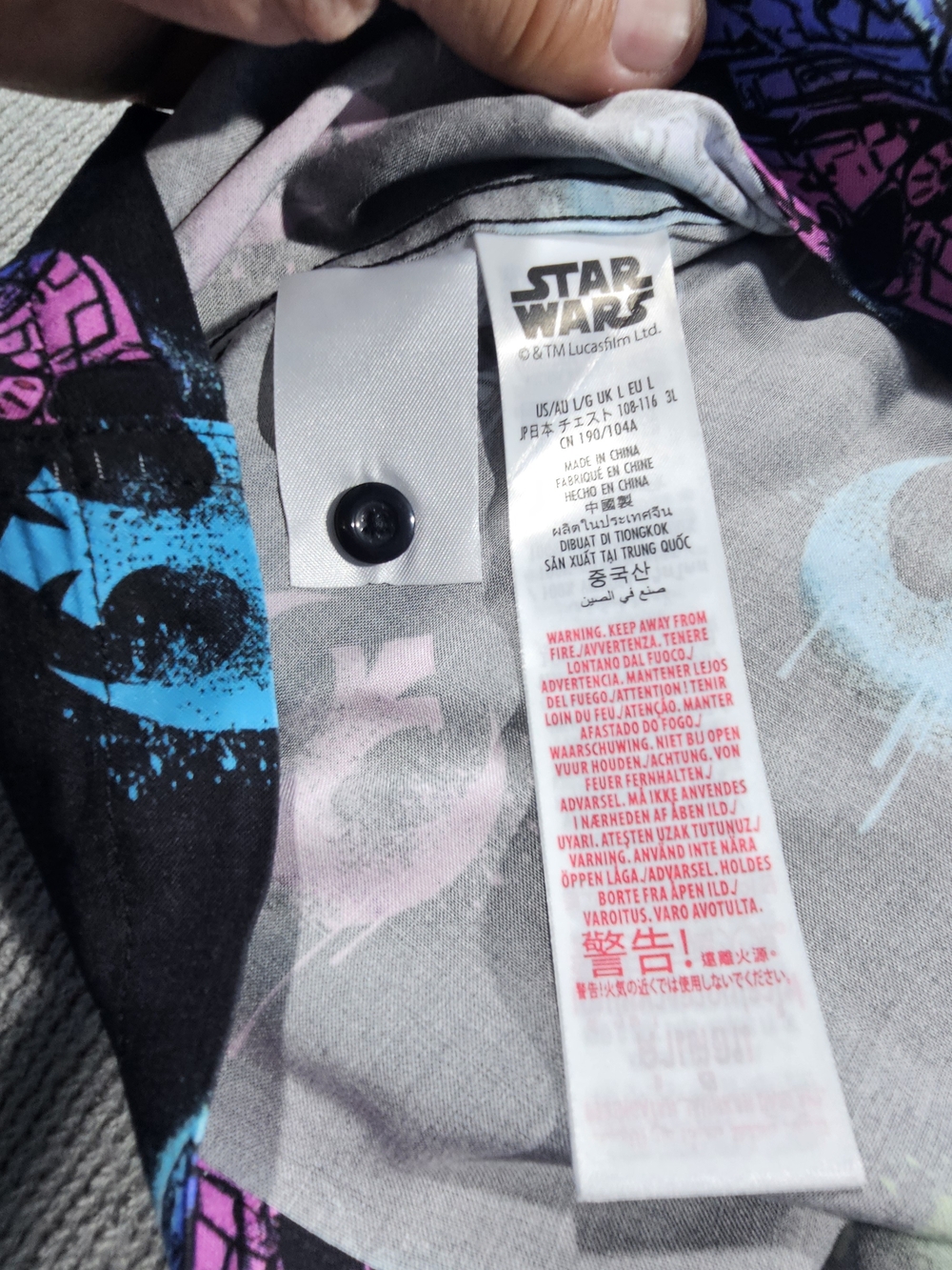 Star Wars Men's Black Short-Sleeve Button-Up Shirt with Neon Rebel Logos - Picture 9 of 9